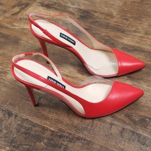 nine west toffee vinyl slingback pumps